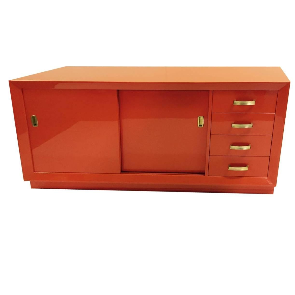 Orange Mid-Century Modern Dressers Attributed to John Widdicomb for John Stuart For Sale