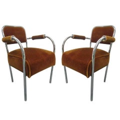 Pair of Art Deco Arm Chairs with Original Mohair Fabric