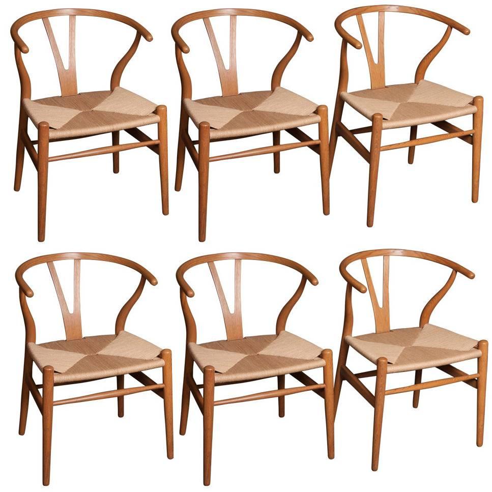 Six Wishbone Dining Chairs Designed by Hans Wegner And Produced by Carl Hansen