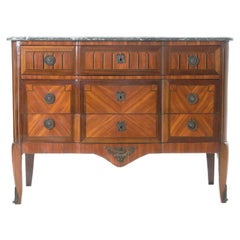 French 19th Century Marble Top & Wood Inlay Commode