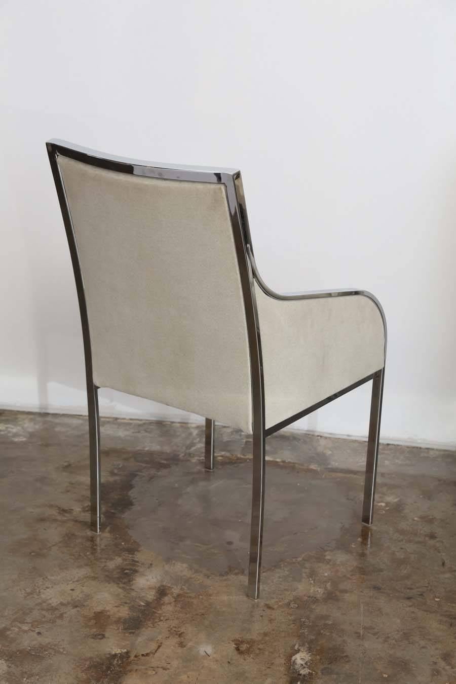 Set of Six Pierre Cardin Style Chrome Frame and Tan Felted Wool Dining Chairs For Sale 6