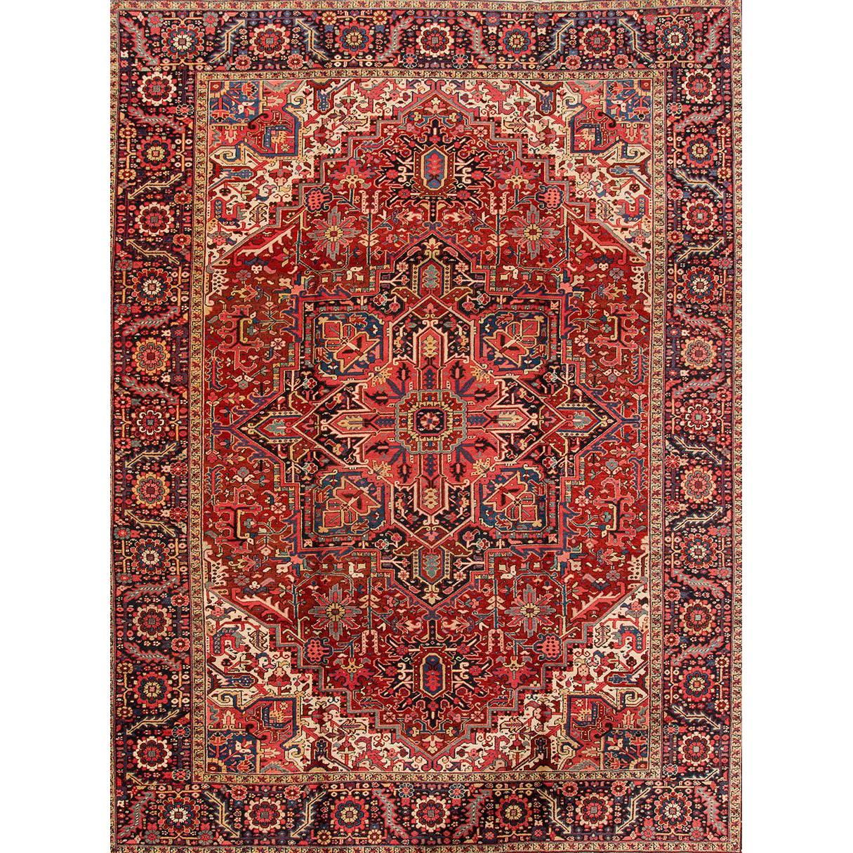 Early 20th Century Rust/Blue Persian Heriz Carpet