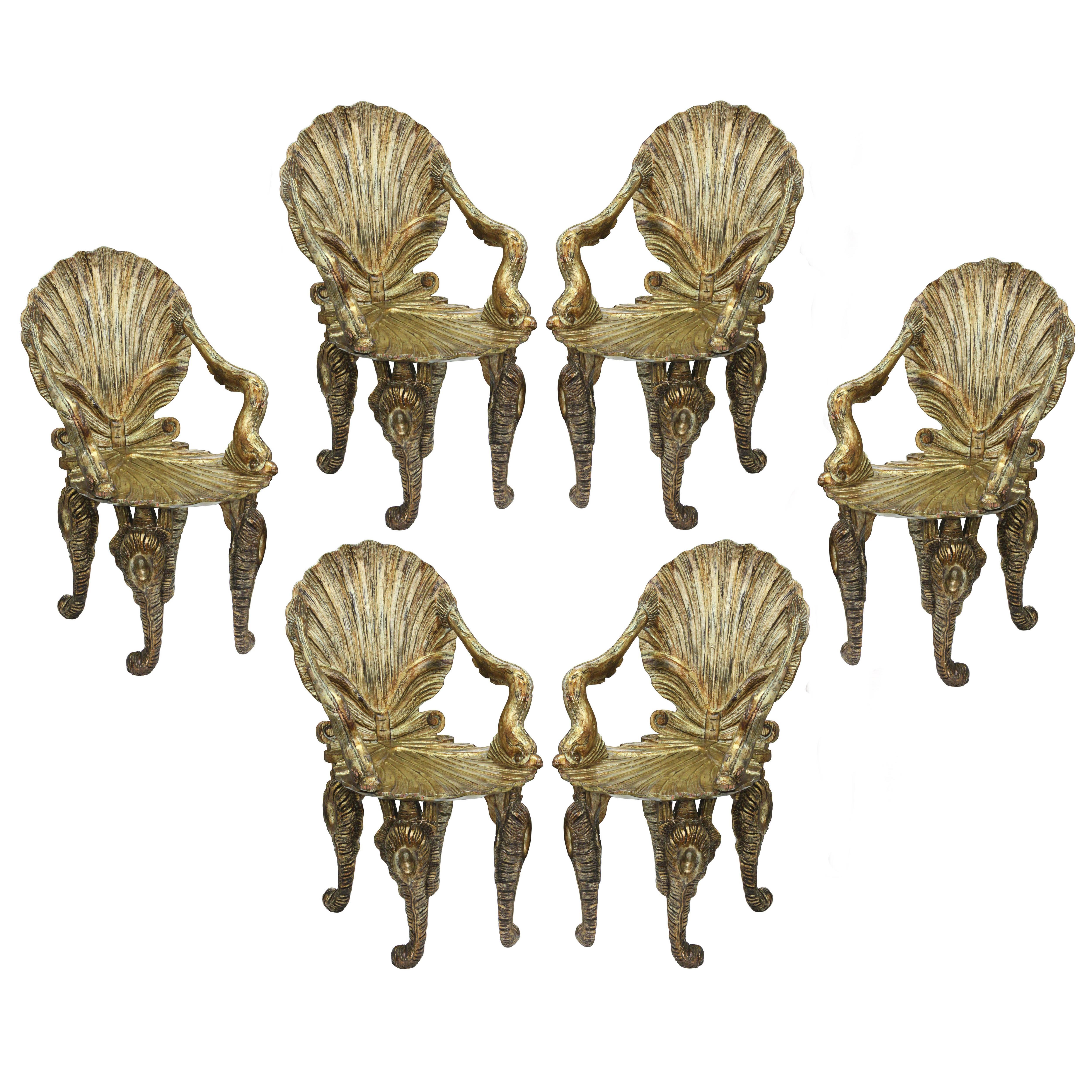Set of Six Extraordinary Gilded Grotto Chairs by David Barrett