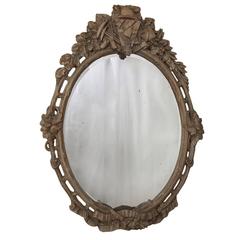 Antique Black Forest Carved Wood Mirror