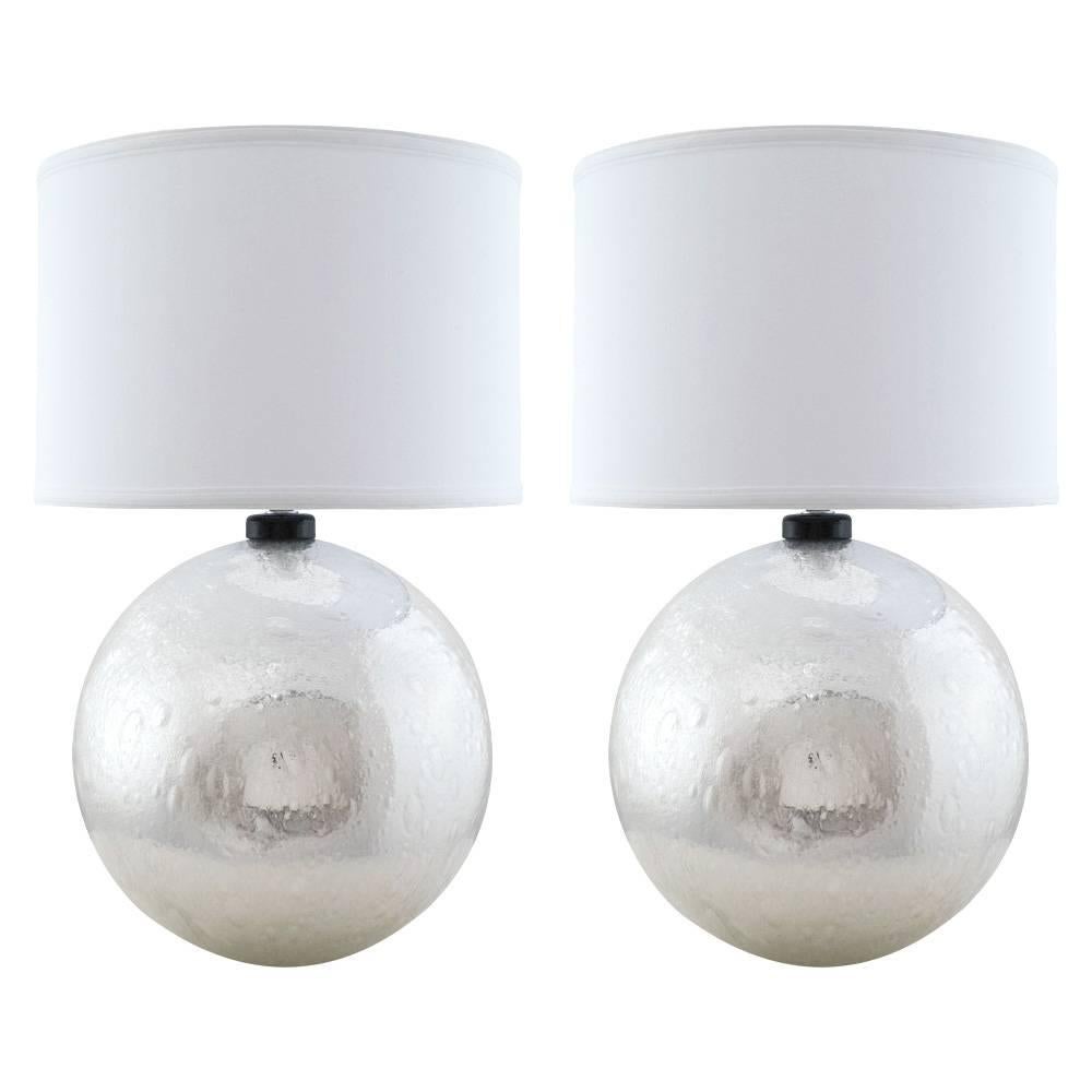 Silver Leaf Murano "Pulegoso" Glass Globe Lamps