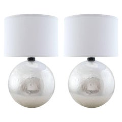 Silver Leaf Murano "Pulegoso" Glass Globe Lamps