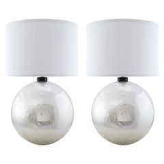 Silver Leaf Murano "Pulegoso" Glass Globe Lamps