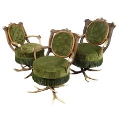 Three Antique Austrian Antler Parlor Chairs, 19th Century 7