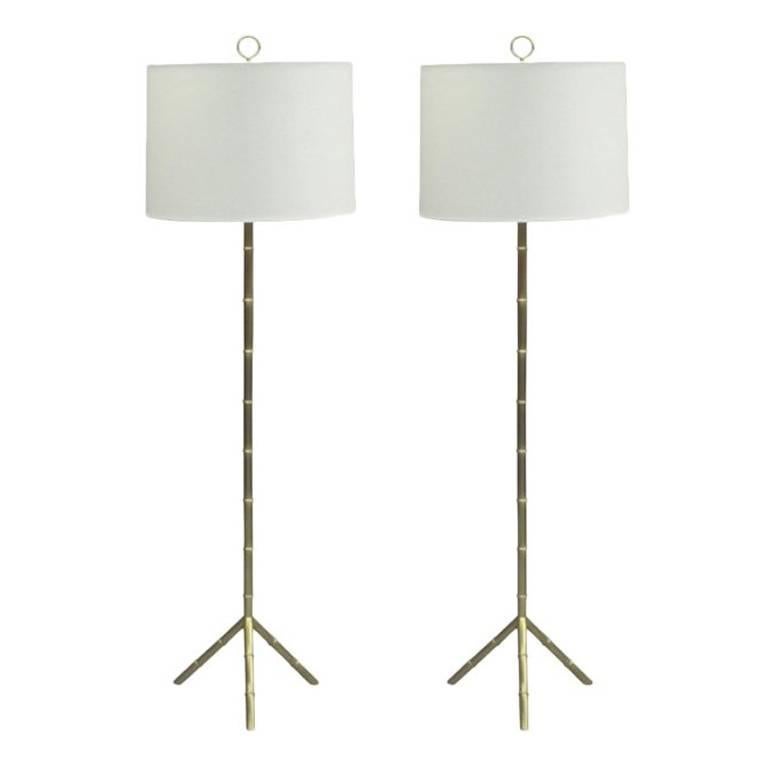 Pair of French Mid-Century Modern Style Faux Bamboo Floor Lamps, Jacques Adnet