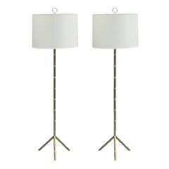 Pair of French Mid-Century Modern Style Faux Bamboo Floor Lamps, Jacques Adnet