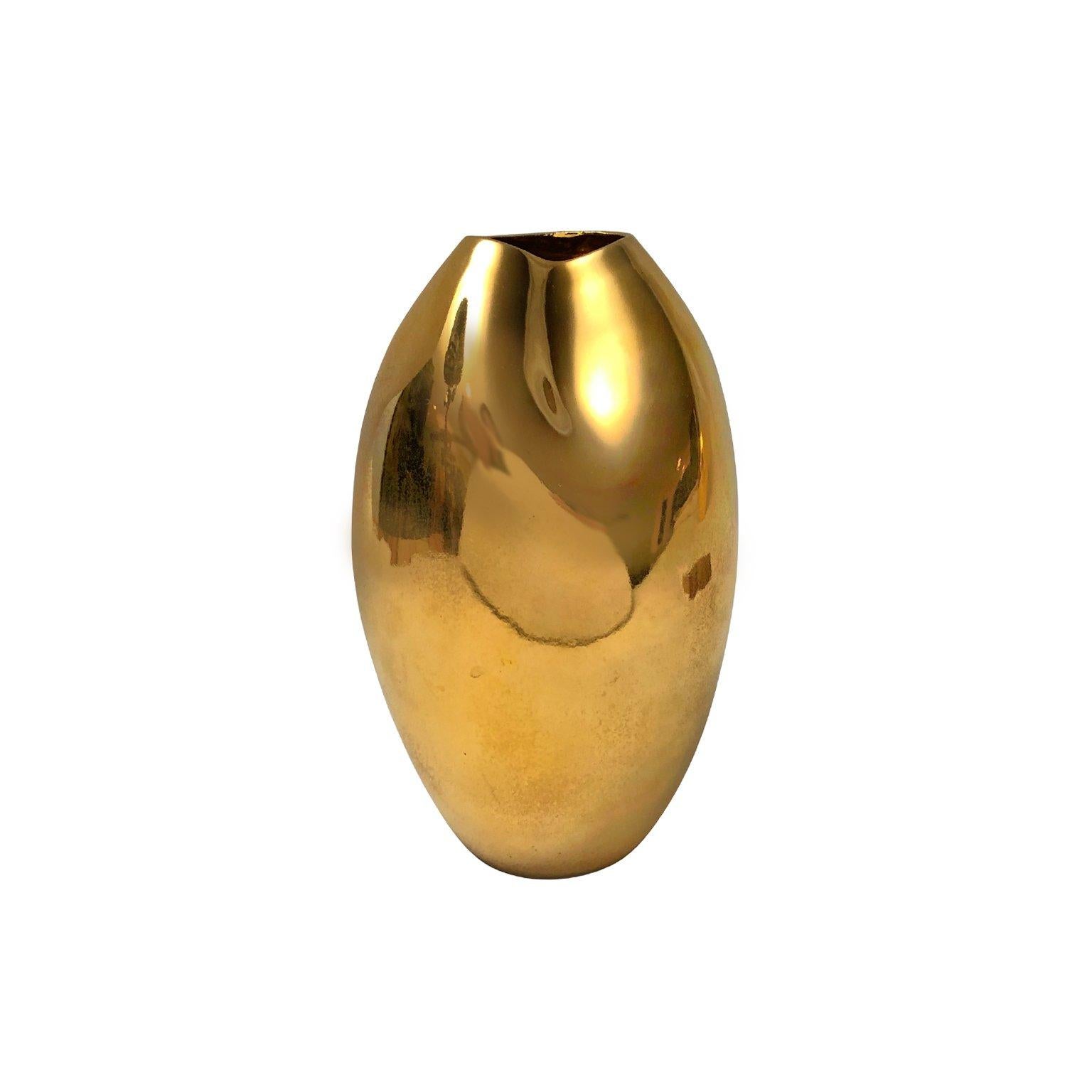Small 22-Karat Gold Lustre Ceramic Double Dent Vase #6 by Sandi Fellman