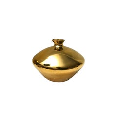 Small 22-Karat Gold Lustre Ceramic Bottle Vase #12 with Spout Lip, Sandi Fellman