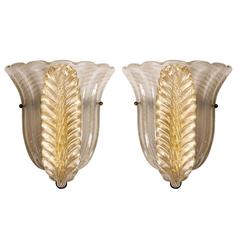 Set of 2 Superb Tulip-shaped Sconces by Seguso