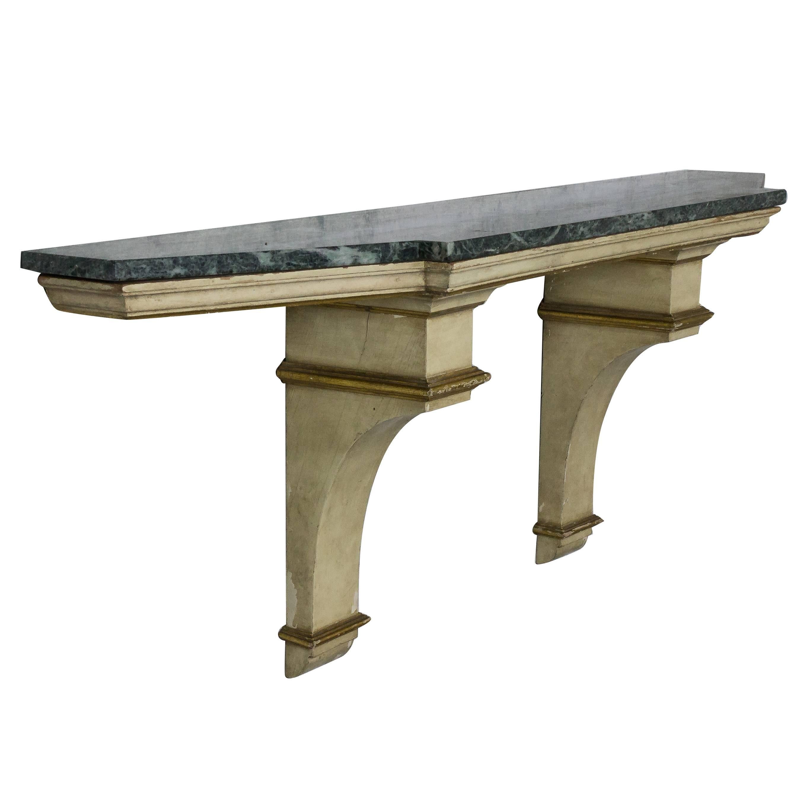 French Painted and Gilt Wall-Mounted Console with Green Marble