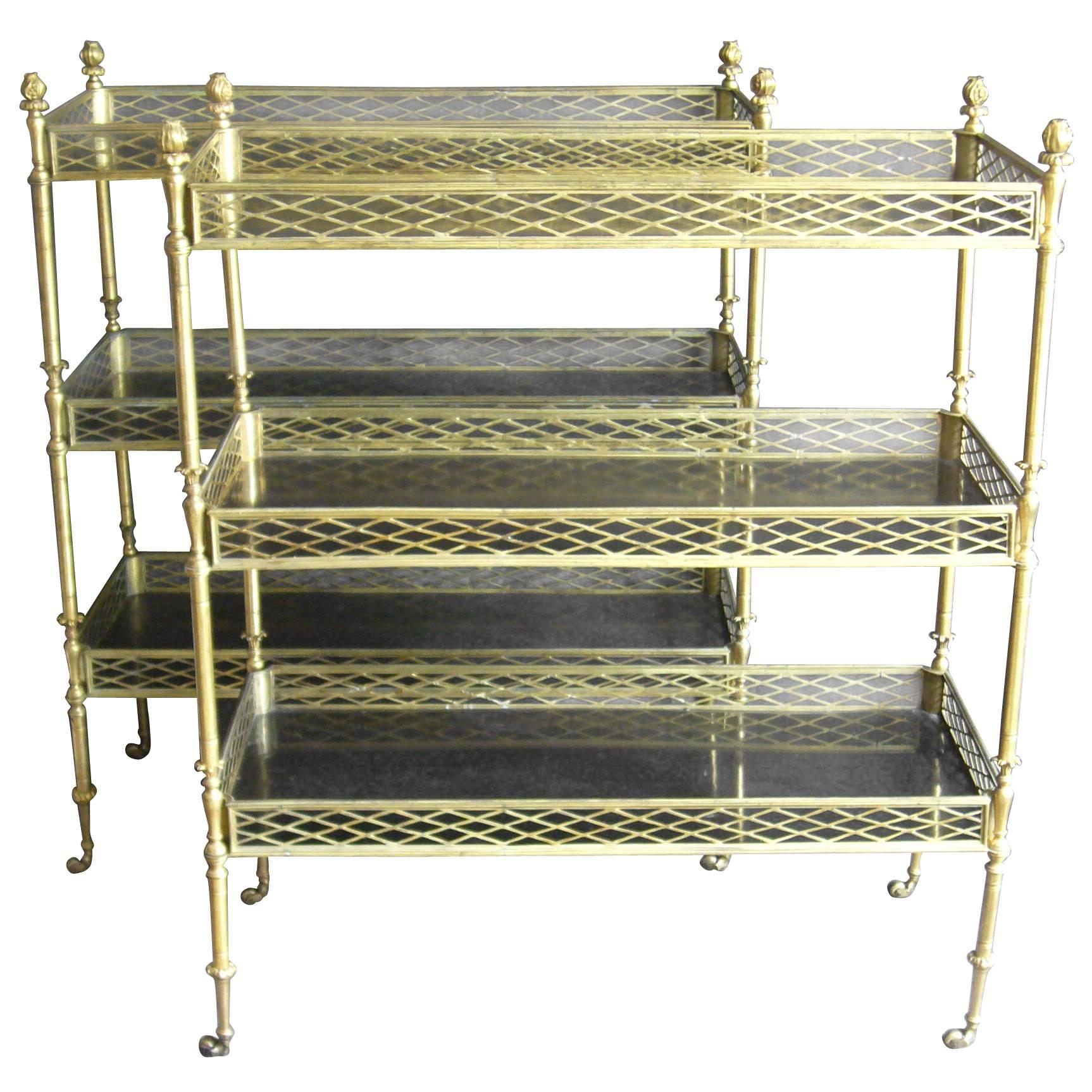 Pair of Steel and Gilt Metal Etageres 