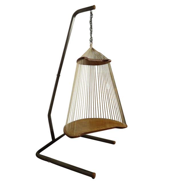Unique Mid-Century Modern Hardwood and Rope Swing Chair at 1stDibs