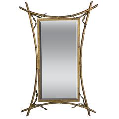 French Gilt Metal Faux Bamboo Mirror 5