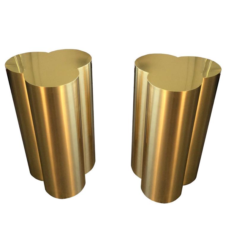 Custom Trefoil Dining Table Pedestal Bases in Polished Brass at 1stDibs