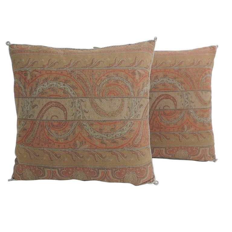 Pair Of Red Kashmir Antique Textile Paisley Decorative Pillows With Custom Decorative Trim For Pillows Pair Of Red Kashmir Antique Textile Paisley Decorative Pillows With Custom Decorative Trim For Pillows