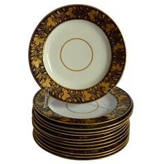 Derby Porcelain Plates with Blue and Gold Border