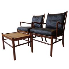 'Colonial' PJ149 Armchairs and Ottoman in Rosewood by O. Wanscher for P.Jeppesen