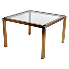 Brass and Chrome Side Table with Glass Top
