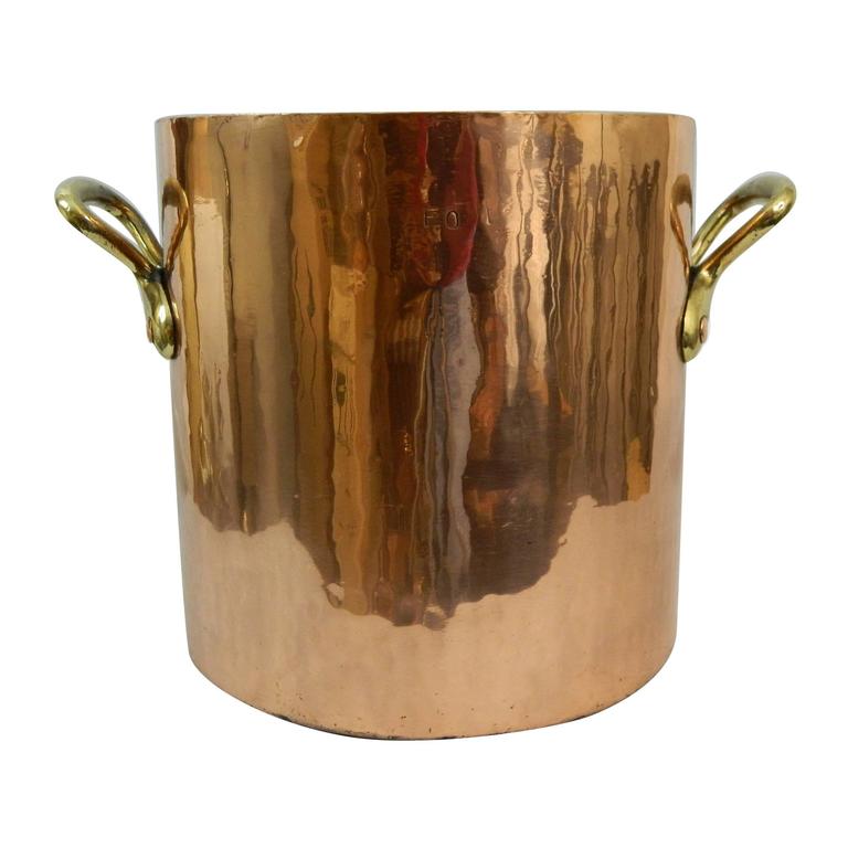 19th Century Large Copper Stock Pot with Brass Handles For Sale at 1stdibs