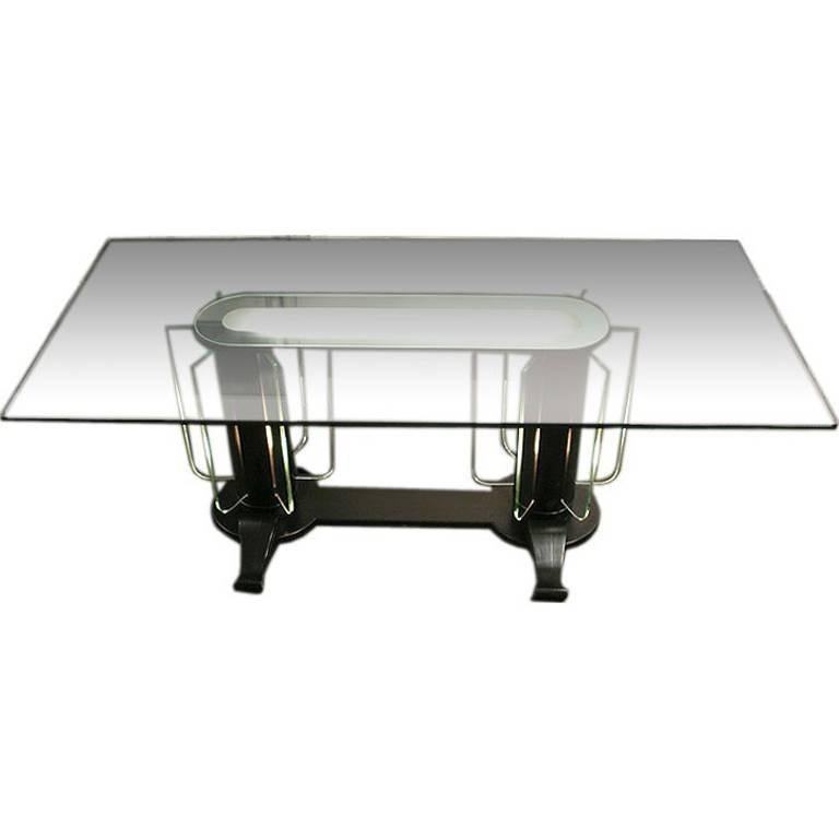 Streamline Moderne 1930s Illuminated Glass and Wood Table/Desk