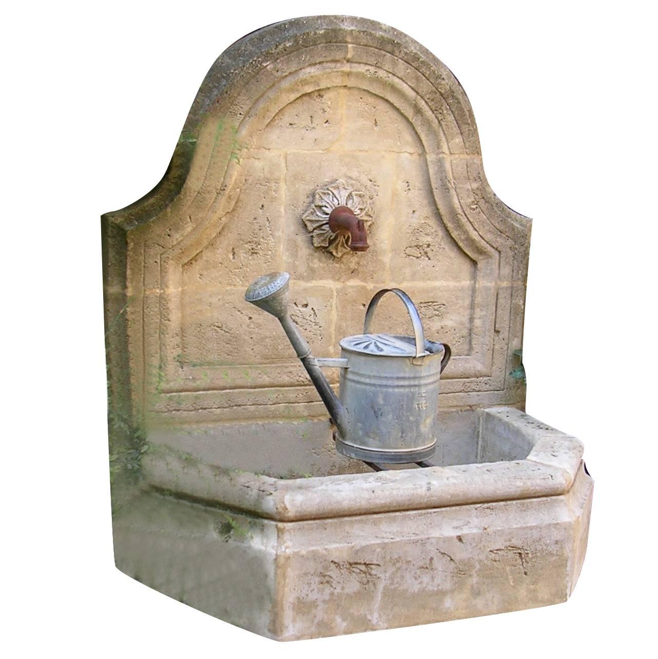 French Louis XV Style Wall Fountain Handcrafted in Limestone, Provence, France
