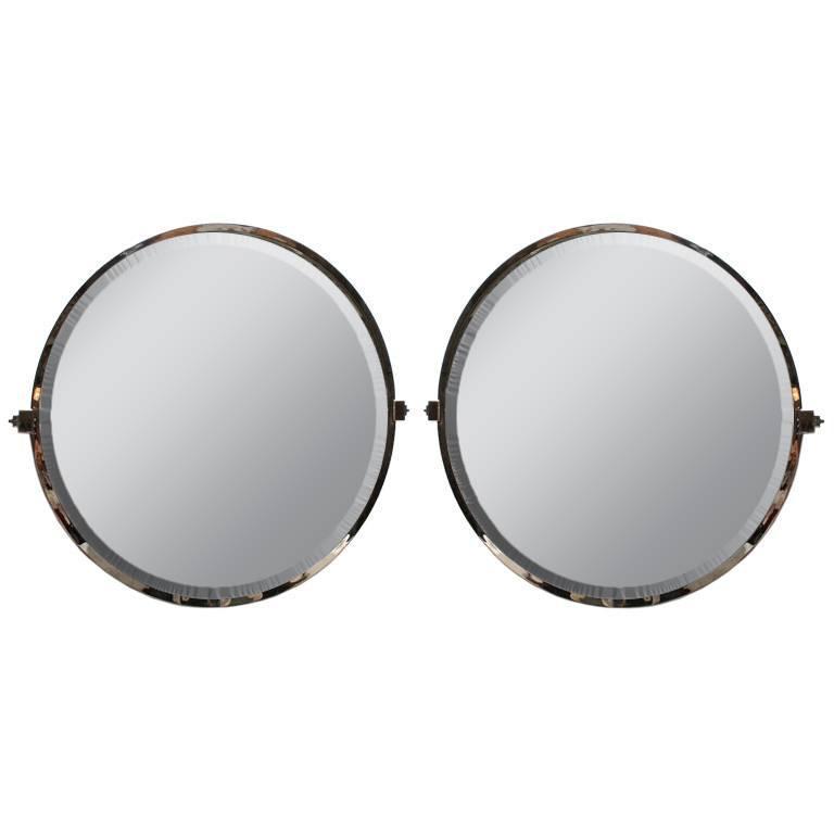 Pair of Custom Round Nickel Mirrors For Sale at 1stdibs