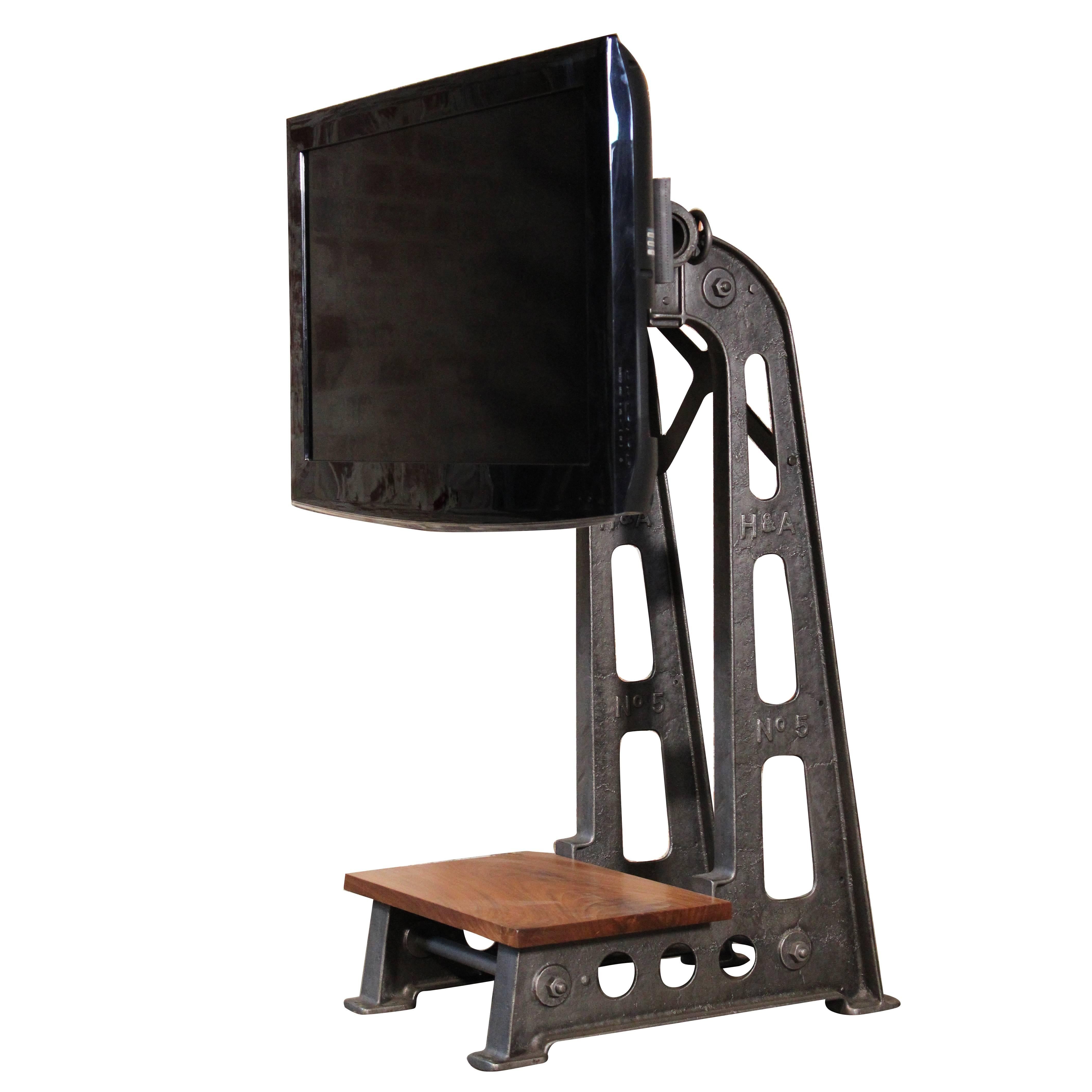 Flat Screen TV Stand Vintage Industrial Cast Iron Media Screen Display Table