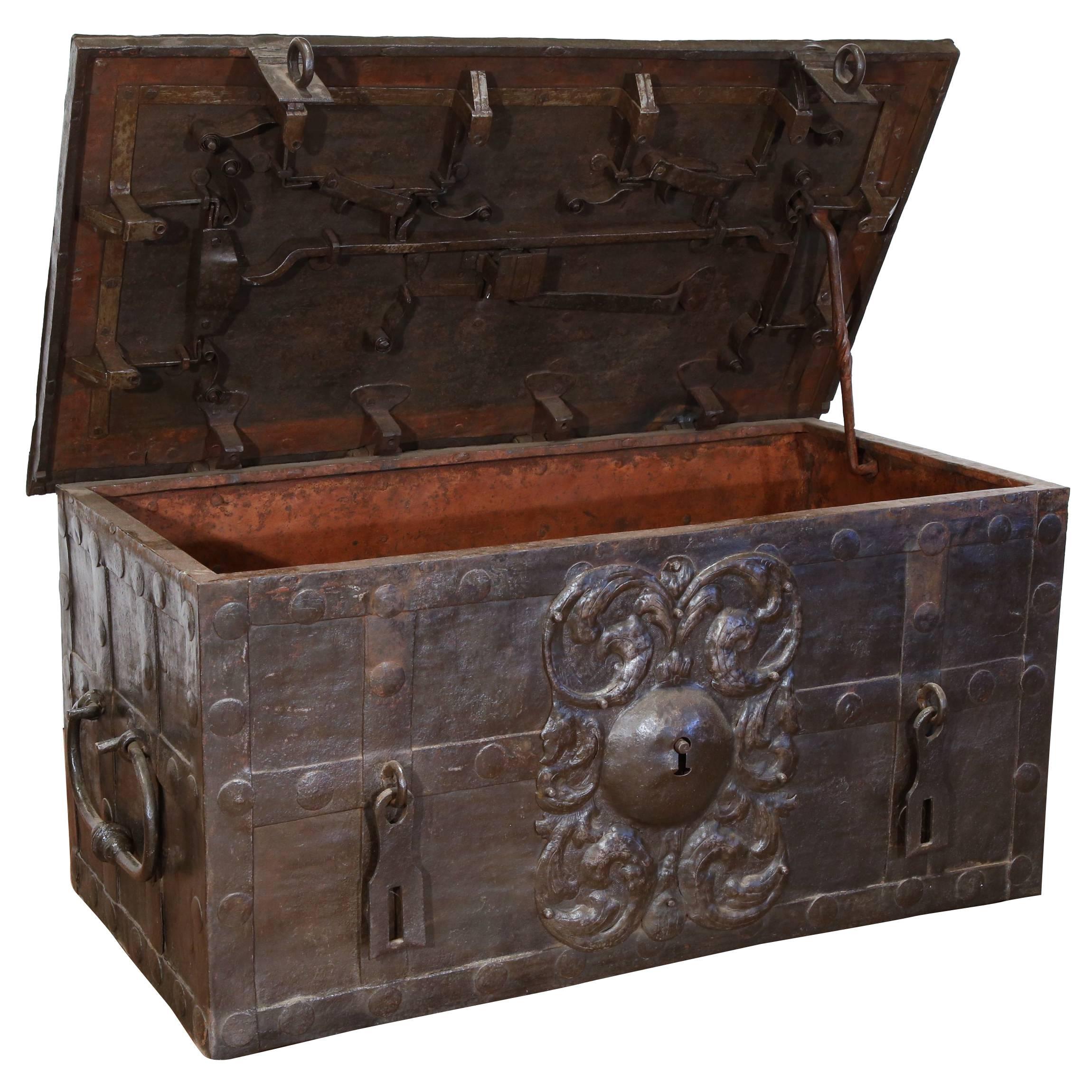 18th Century Antique Corsair Nuremberg Wrought Iron Safe Money Chest