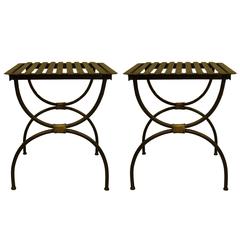 Three Pairs of French 1940s Modern Neoclassical Iron End Tables or Luggage Racks 1