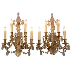 Pair of 19th C French Louis XIV Crystal and Bronze Doré Sconces 8