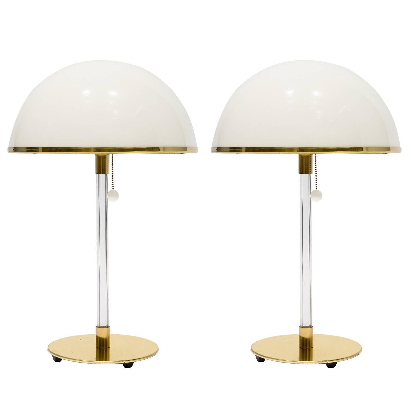 Pair of 1970s Lucite Lamps with Plastic Shades