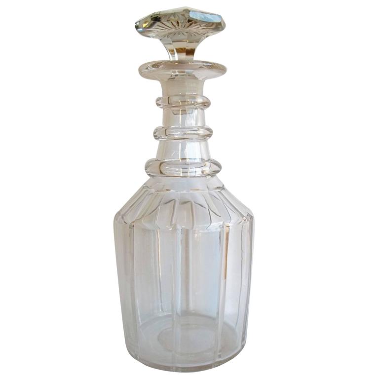 Irish Glass Decanter Three Neck Rings Crystal CutGlass, circa