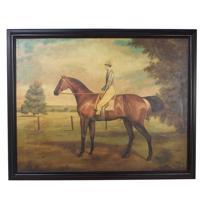 Large Horse And Jockey Oil On Canvas Painting At 1stdibs