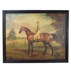 Large Horse and Jockey Oil on Canvas Painting