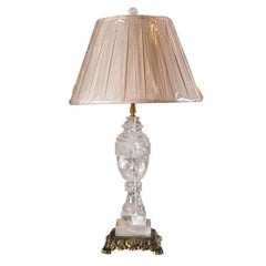 Fine Rock Crystal Single Column Lamp on Bronze Base Hollywood Regency Style