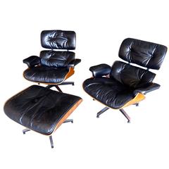 Pair of Lounge Chairs and Ottoman in Rosewood by Charles and Ray Eames C.1960