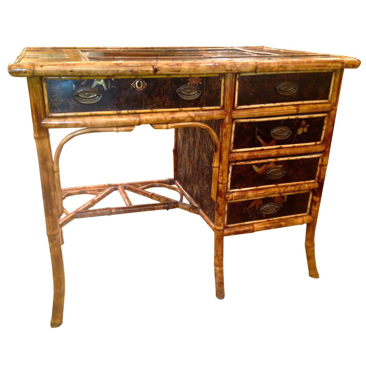 19th Century English Bamboo Chinoiserie Lacquered Desk