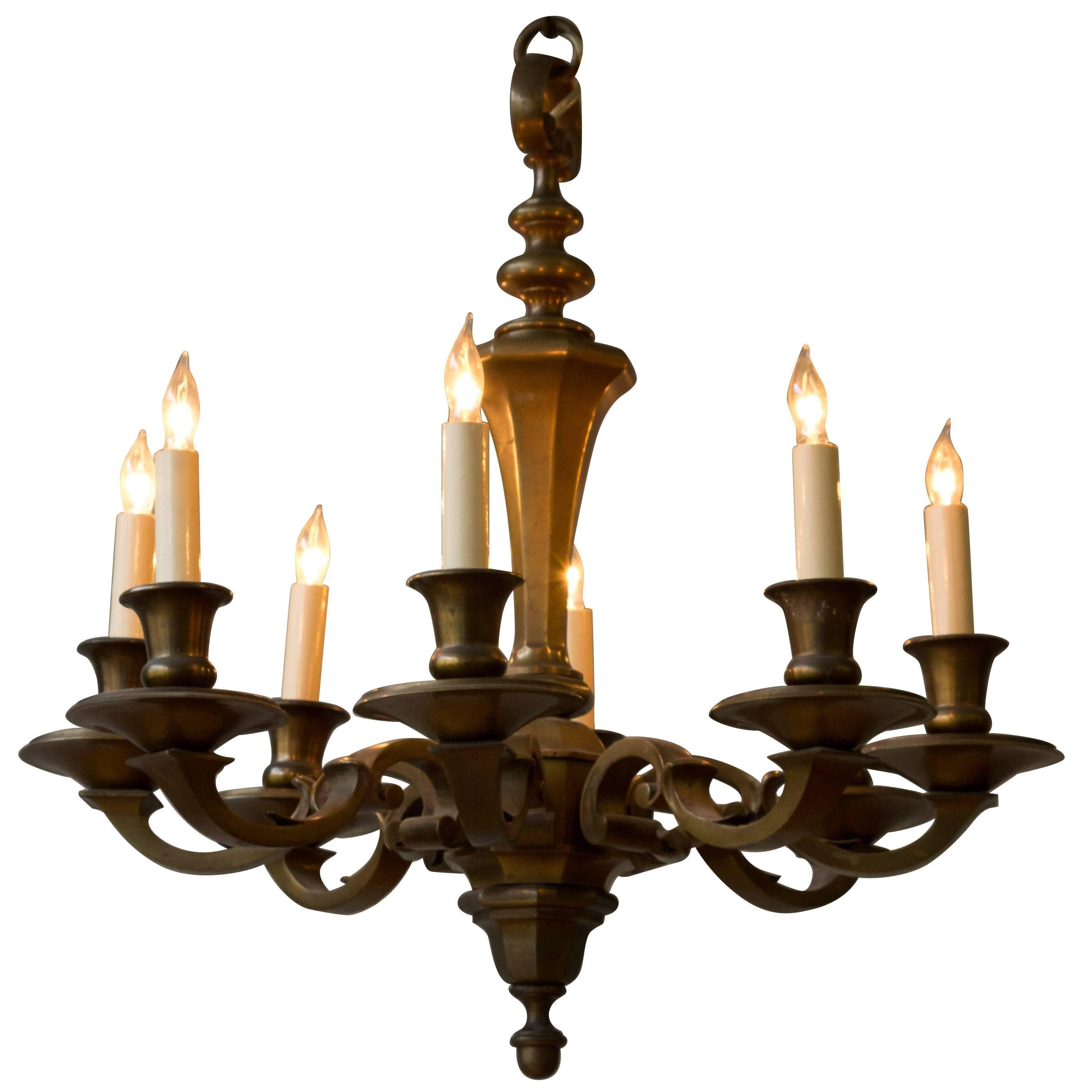Small French 1940s Bronze Chandelier For Sale