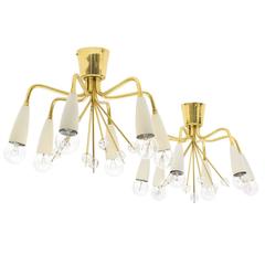 Unique Pair of Austrian Sputnik Wall or Ceiling Lights in Brass and Crystal 12
