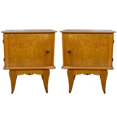 Pair of French 1940's Bird's-Eye Maple Nightstands