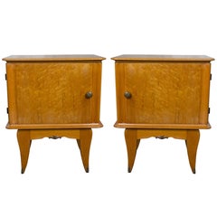 Pair of French 1940's Bird's-Eye Maple Nightstands