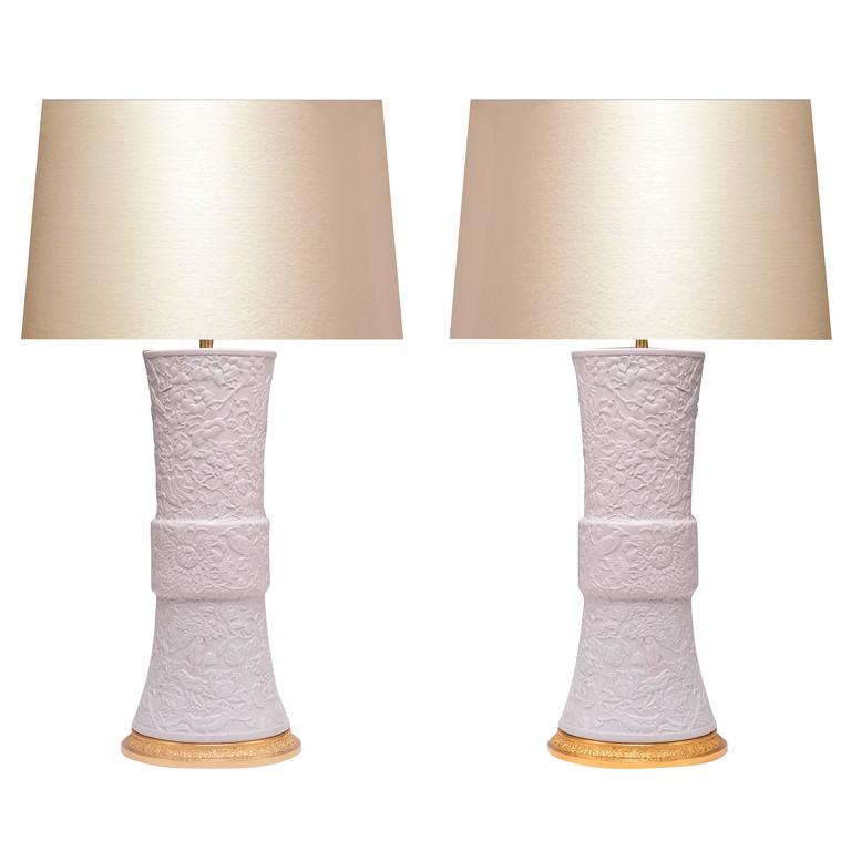 Pair Of Fine Carved White Porcelain Lamps For At 1stdibs Pair Of Fine Carved White Porcelain Lamps For
