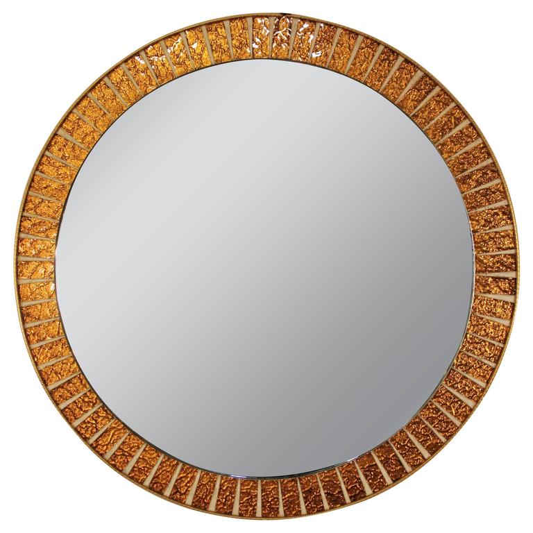 Midcentury HandCut Mosaic Glass Circular Mirror For Sale at 1stdibs