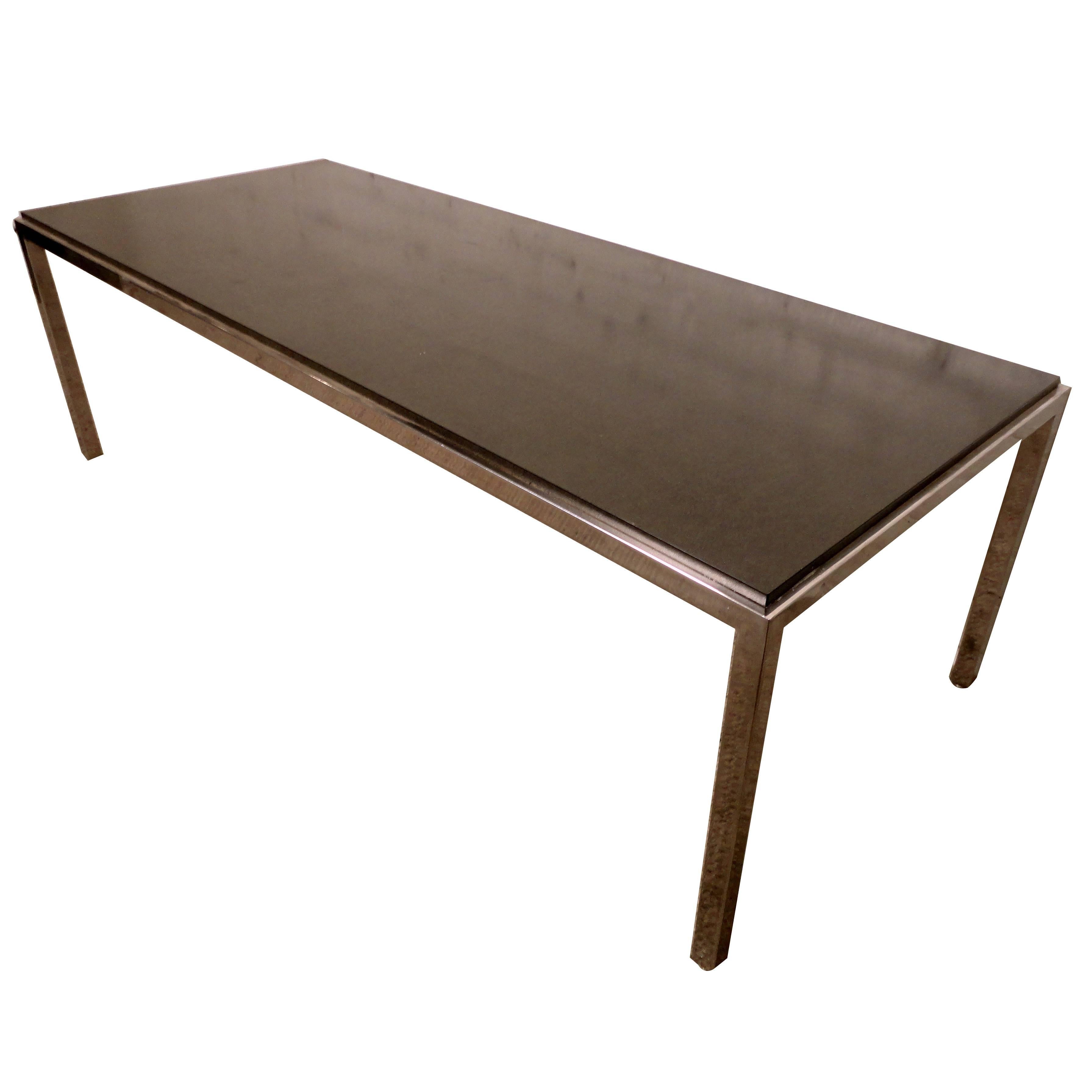 Sleek Mid-Century Chrome & Black Top Coffee Table by Directional