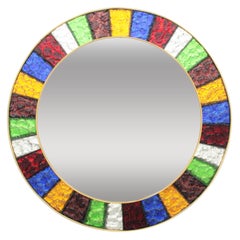 Mid-20th Century Colorful Blue Red Green Gold Glass Framed Circular Mirror