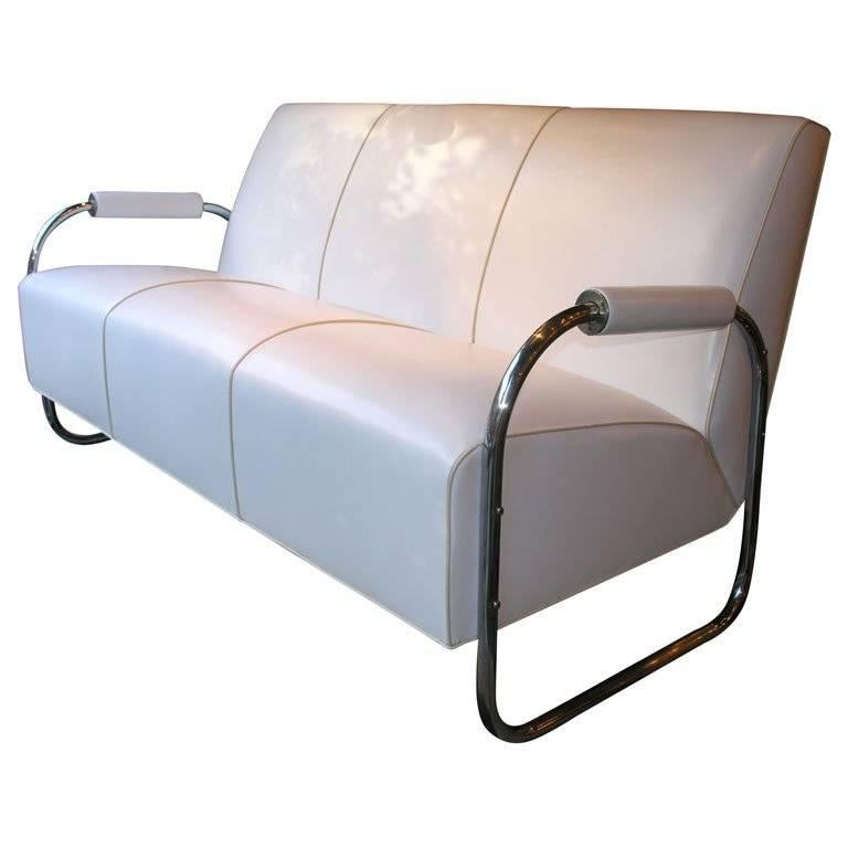 Art Deco Machine Age Streamline Sofa in Chrome and Leather by Gilbert Rohde